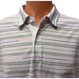 Under Armour Heatgear White Golf Shirt Mens 2XL Green Blue Stripes Athletic